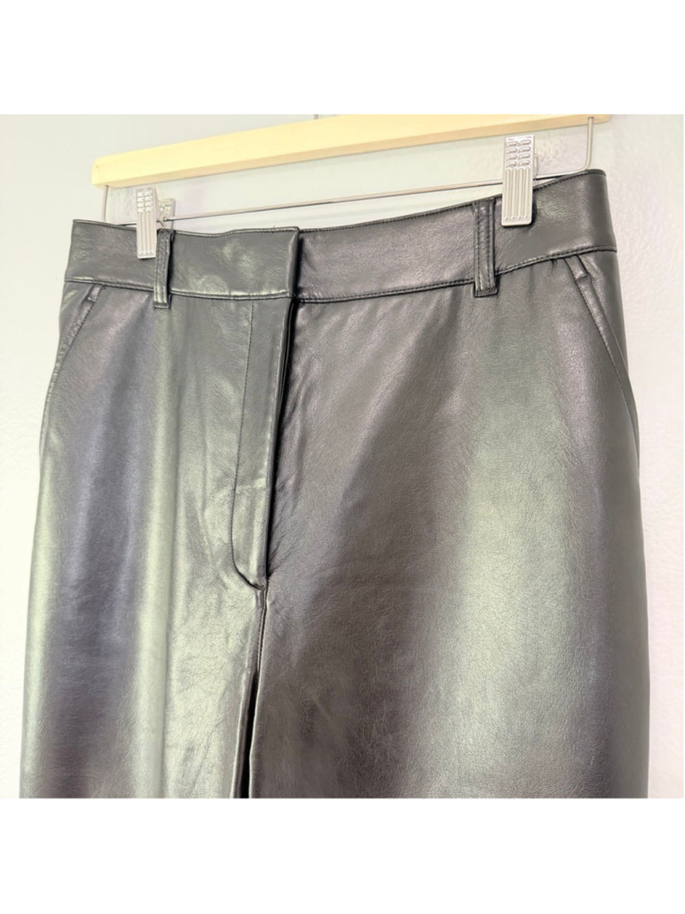 AMERICAN TALL Black Faux Vegan Leather High Rise Pants Women's Size 12 XT - Picture 4 of 13